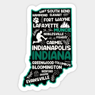 Muncie Indiana cute map Fort Wayne, Evansville, Carmel, South Bend, Fishers, Hammond, Gary Sticker